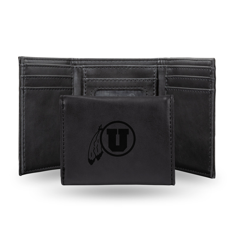 Utah Utes Black Laser Engraved Tri-Fold Wallet | Rico Industries | LETRI530101BK