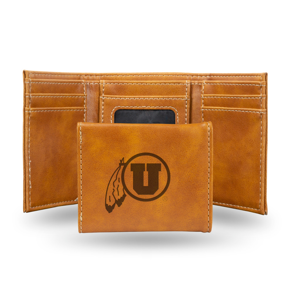 Utah Utes Brown Laser Engraved Tri-Fold Wallet | Rico Industries | LETRI530101BR