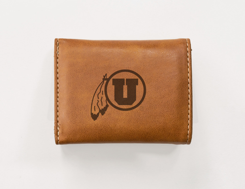 Utah Utes Brown Laser Engraved Tri-Fold Wallet | Rico Industries | LETRI530101BR