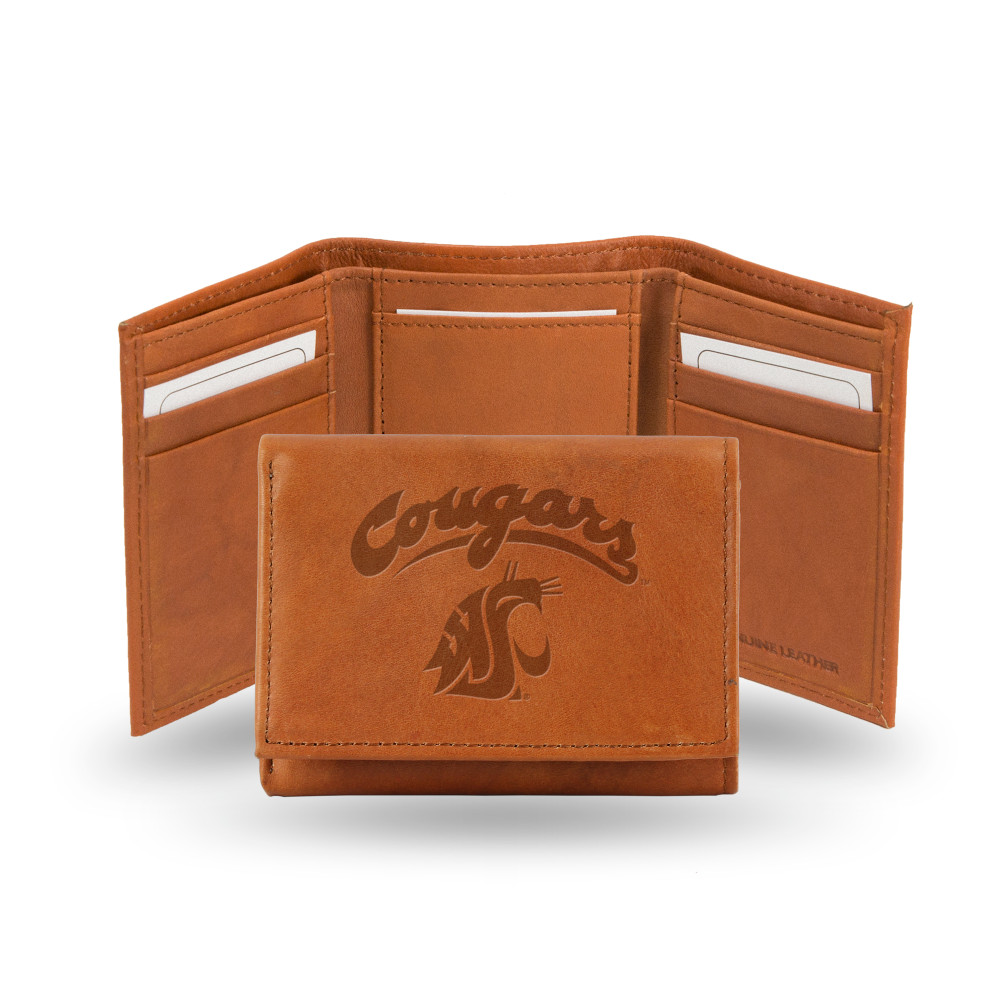 Washington State Cougars Brown Embossed Genuine Leather Tri-Fold Wallet | Rico Industries | STR490101