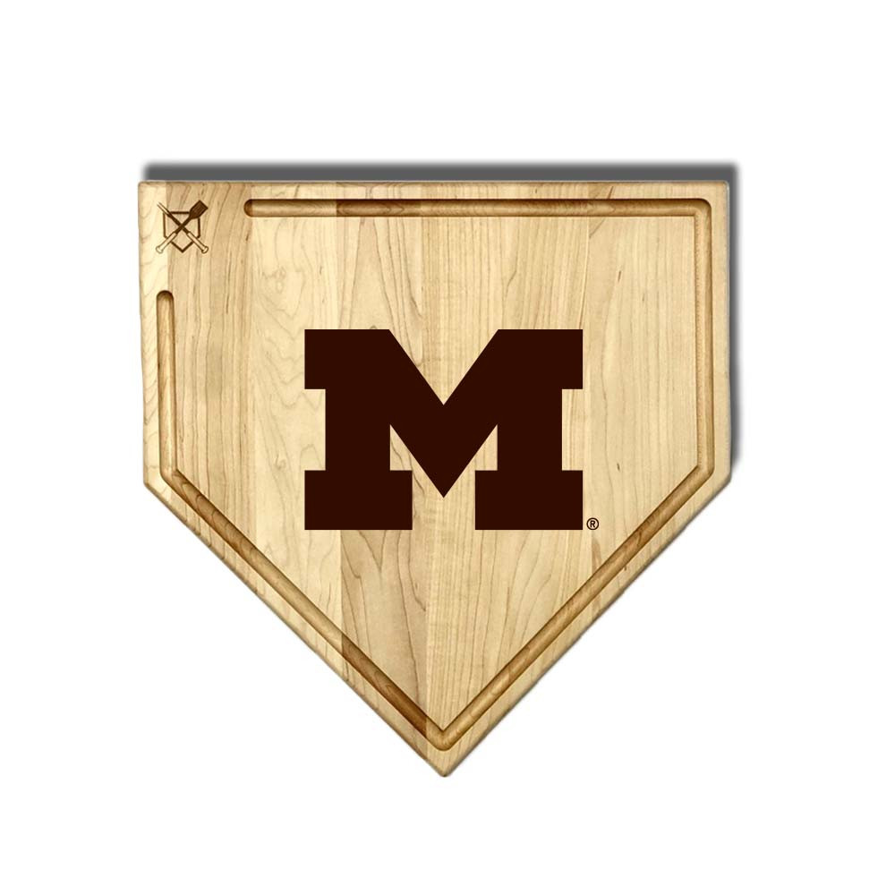 Michigan Wolverines Full Size Home Plate Cutting Board With Trough | Baseball BBQ | GRTLHPCBT17MW