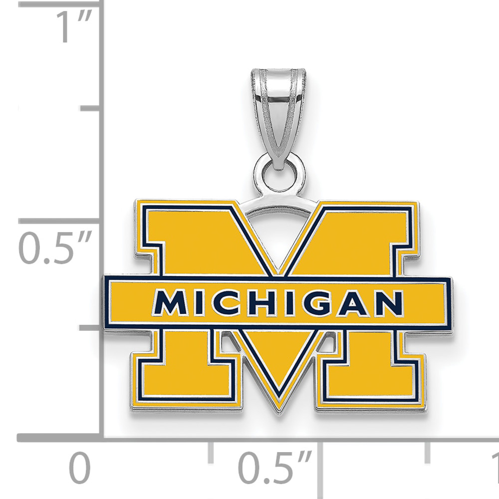 Michigan Wolverines Small Enamel Pendant - Rhodium Plated Sterling Silver  | Logo Art | SS061UM