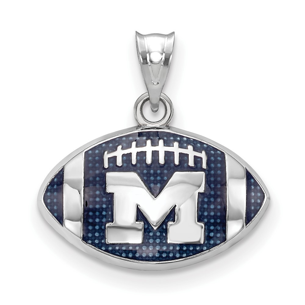 Michigan Wolverines Sterling Silver Enameled Football Pendant | Logo Art | SS508UM
