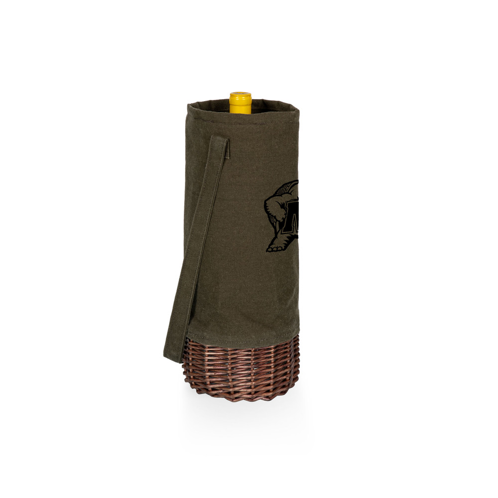 Maryland Terrapins Malbec Insulated Canvas and Willow Wine Bottle Basket | Picnic Time | 201-00-140-314-0