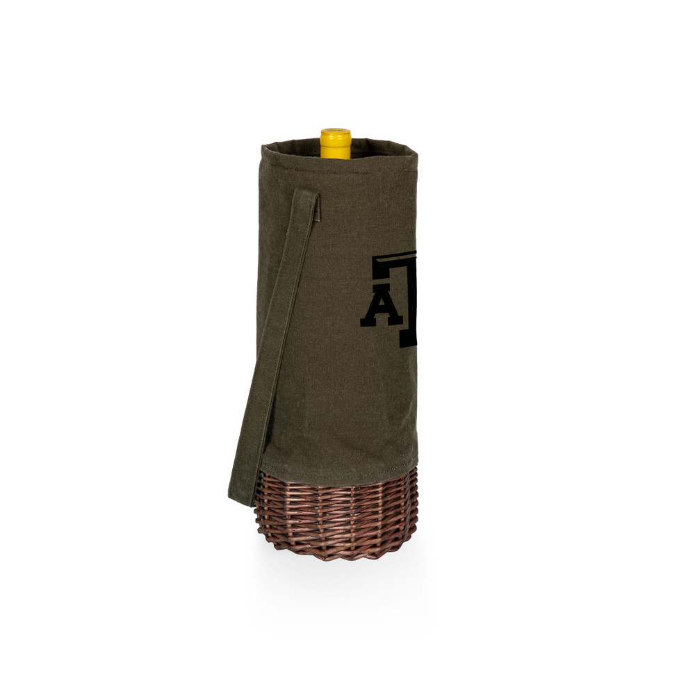 Texas A&M Aggies Malbec Insulated Canvas and Willow Wine Bottle Basket | Picnic Time | 201-00-140-564-0