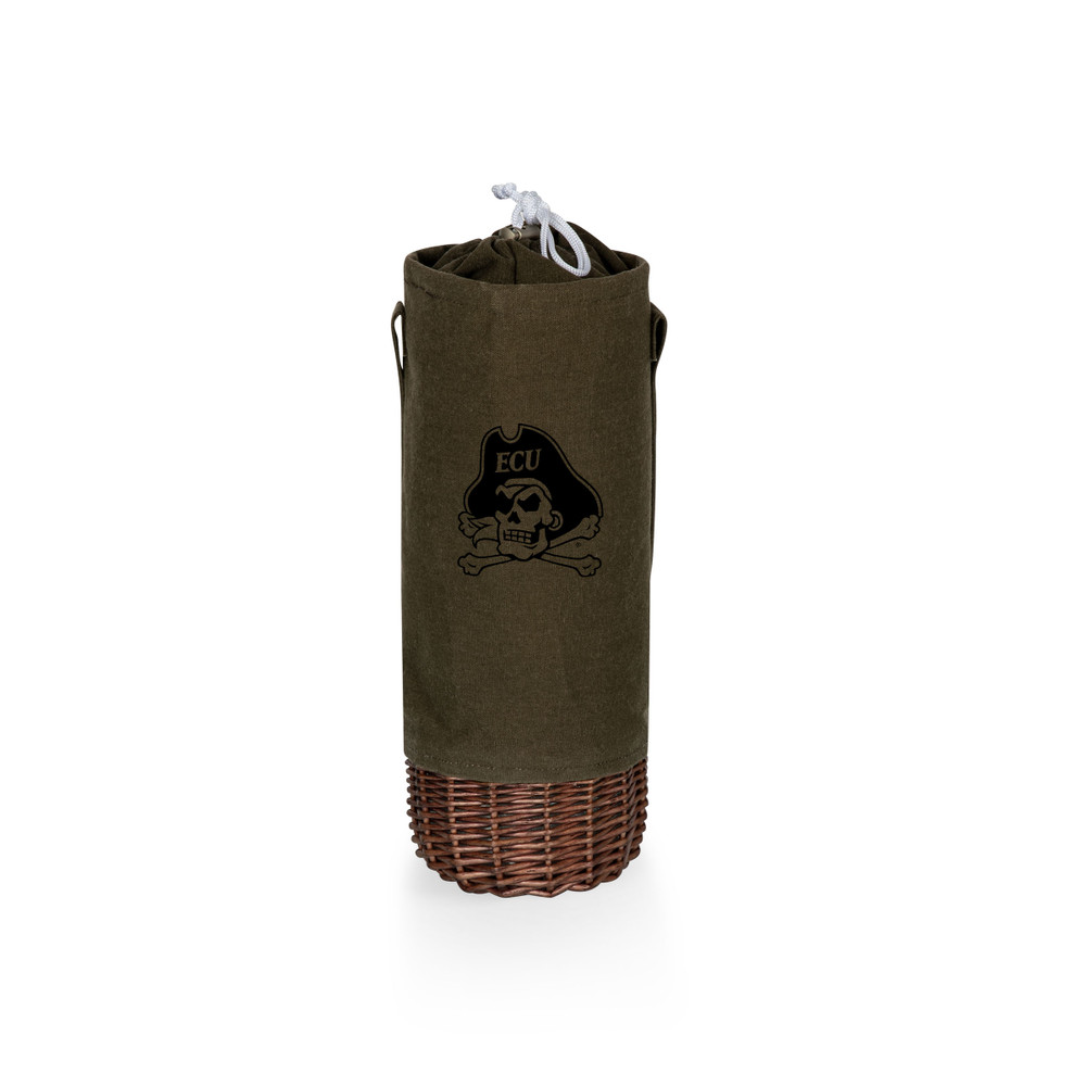 East Carolina Pirates Malbec Insulated Canvas and Willow Wine Bottle Basket | Picnic Time | 201-00-140-874-0