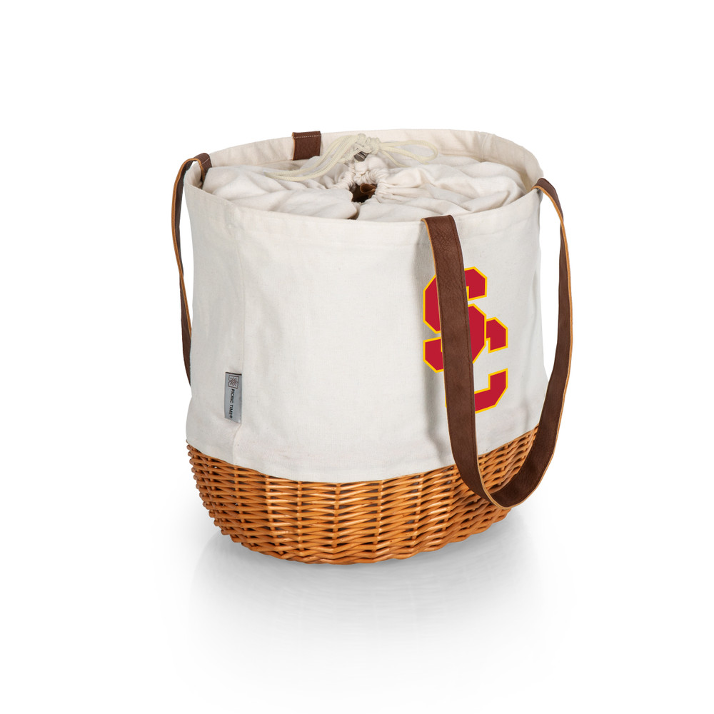 USC Trojans Coronado Canvas and Willow Basket Tote | Picnic Time | 203-00-187-094-0