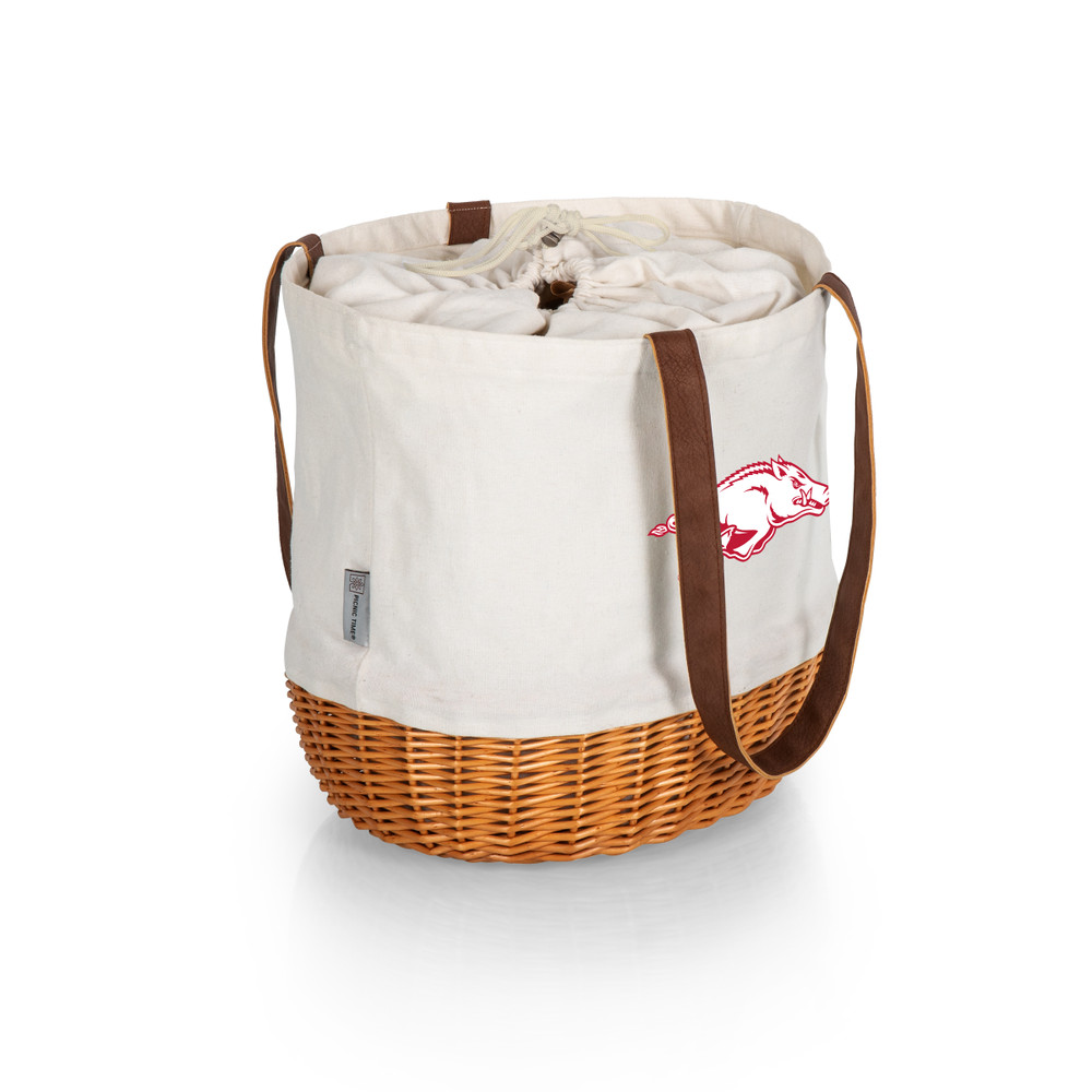 Arkansas Razorbacks Coronado Canvas and Willow Basket Tote | Picnic Time | 203-00-187-034-0