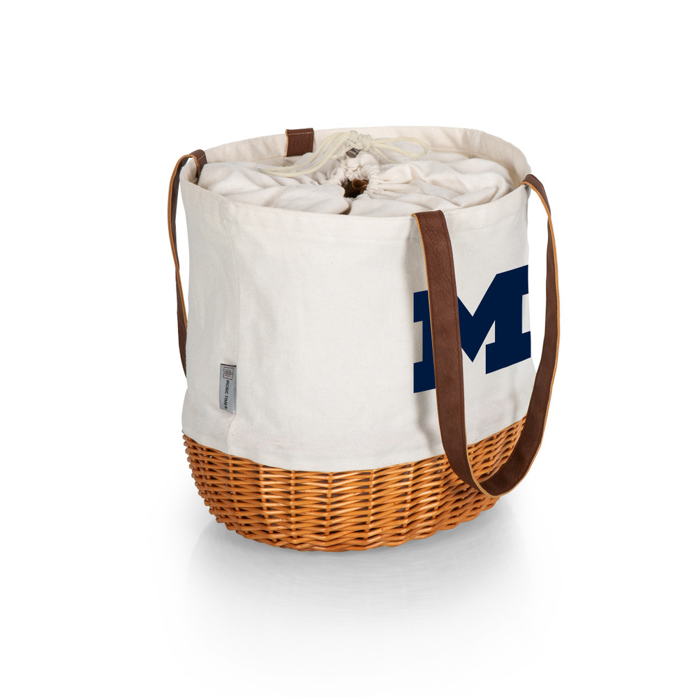 Michigan Wolverines Coronado Canvas and Willow Basket Tote | Picnic Time | 203-00-187-344-0