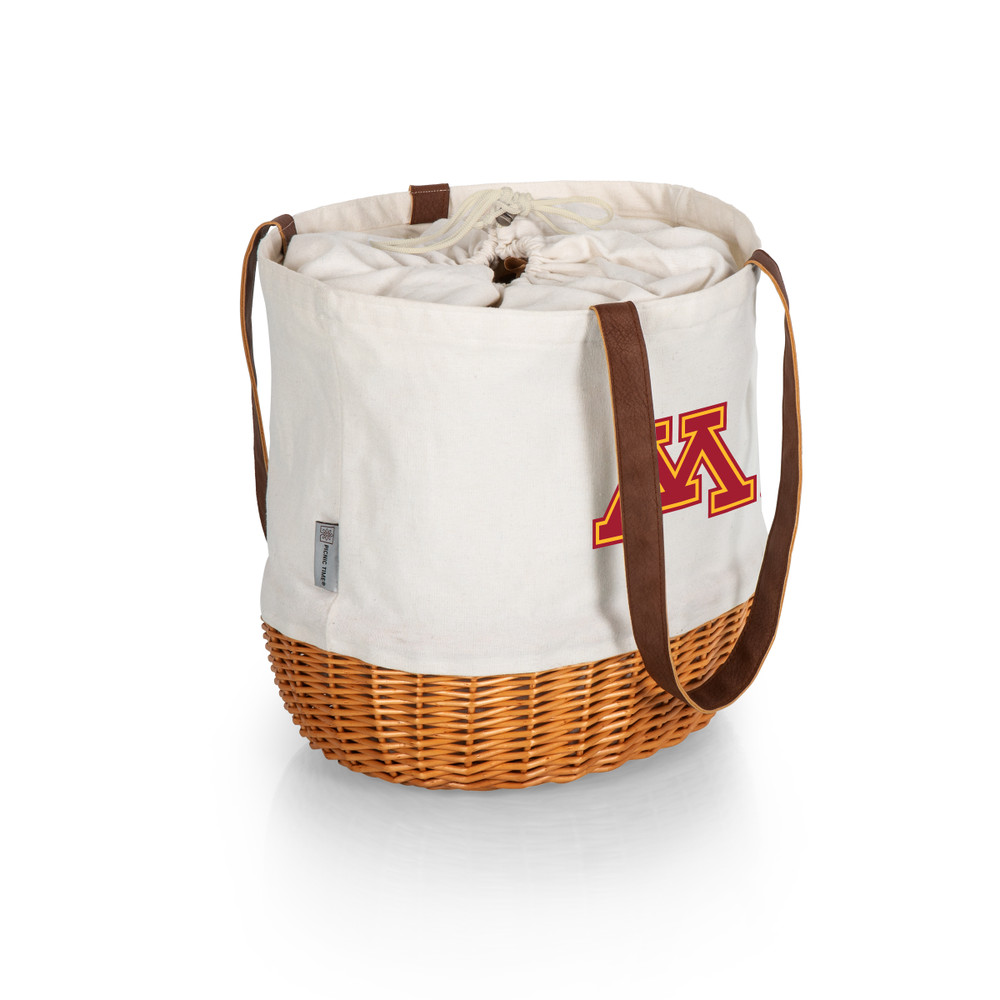 Minnesota Golden Gophers Coronado Canvas and Willow Basket Tote | Picnic Time | 203-00-187-364-0