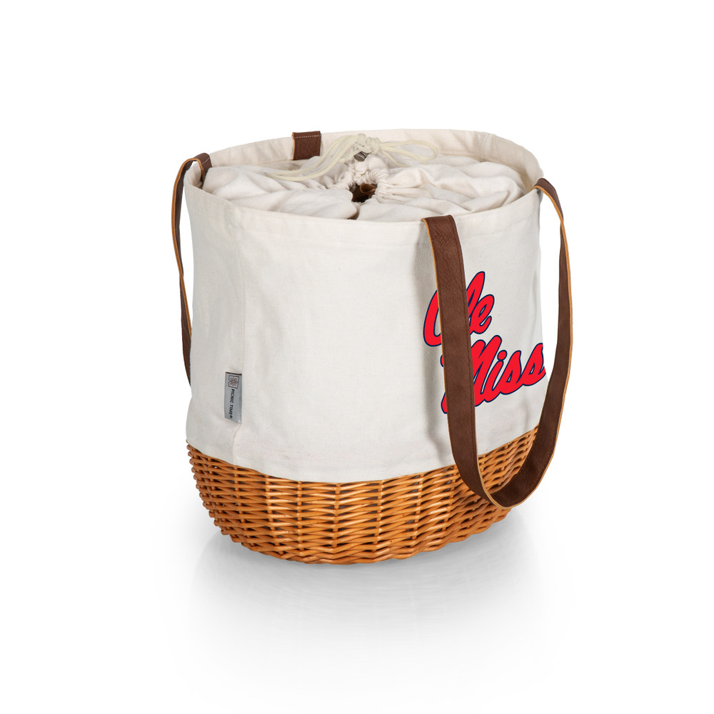 Mississippi Rebels Coronado Canvas and Willow Basket Tote | Picnic Time | 203-00-187-374-0