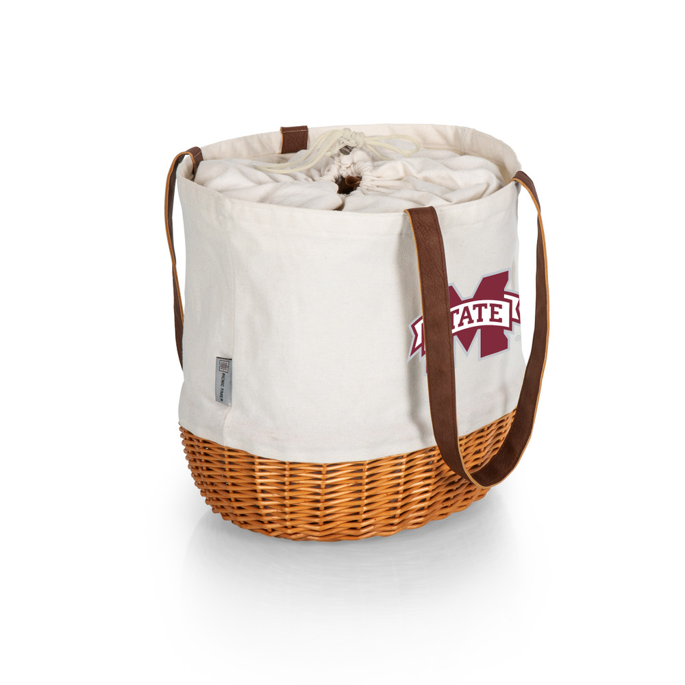 Mississippi State Bulldogs Coronado Canvas and Willow Basket Tote | Picnic Time | 203-00-187-384-0