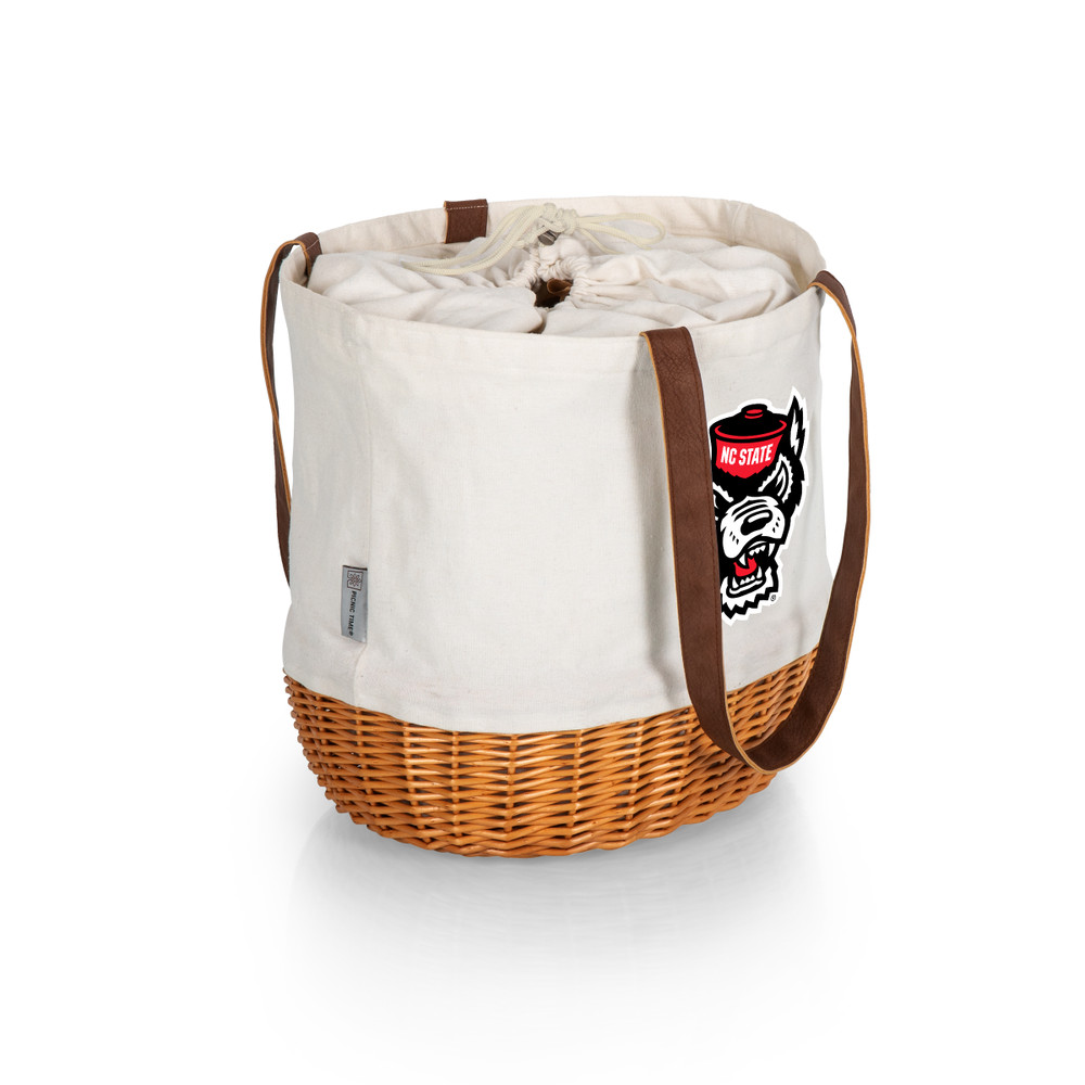 NC State Wolfpack Coronado Canvas and Willow Basket Tote | Picnic Time | 203-00-187-424-0