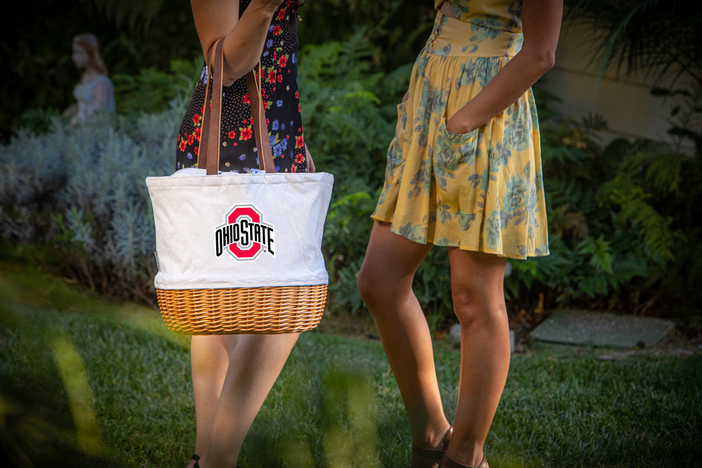 Ohio State Buckeyes Coronado Canvas and Willow Basket Tote | Picnic Time | 203-00-187-444-0