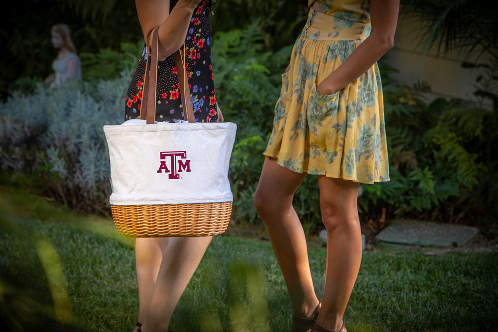 Texas A&M Aggies Coronado Canvas and Willow Basket Tote | Picnic Time | 203-00-187-564-0