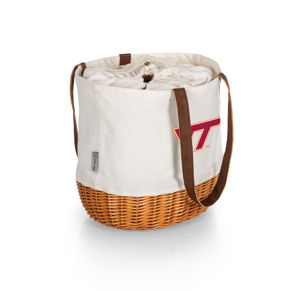 Virginia Tech Hokies Coronado Canvas and Willow Basket Tote | Picnic Time | 203-00-187-604-0