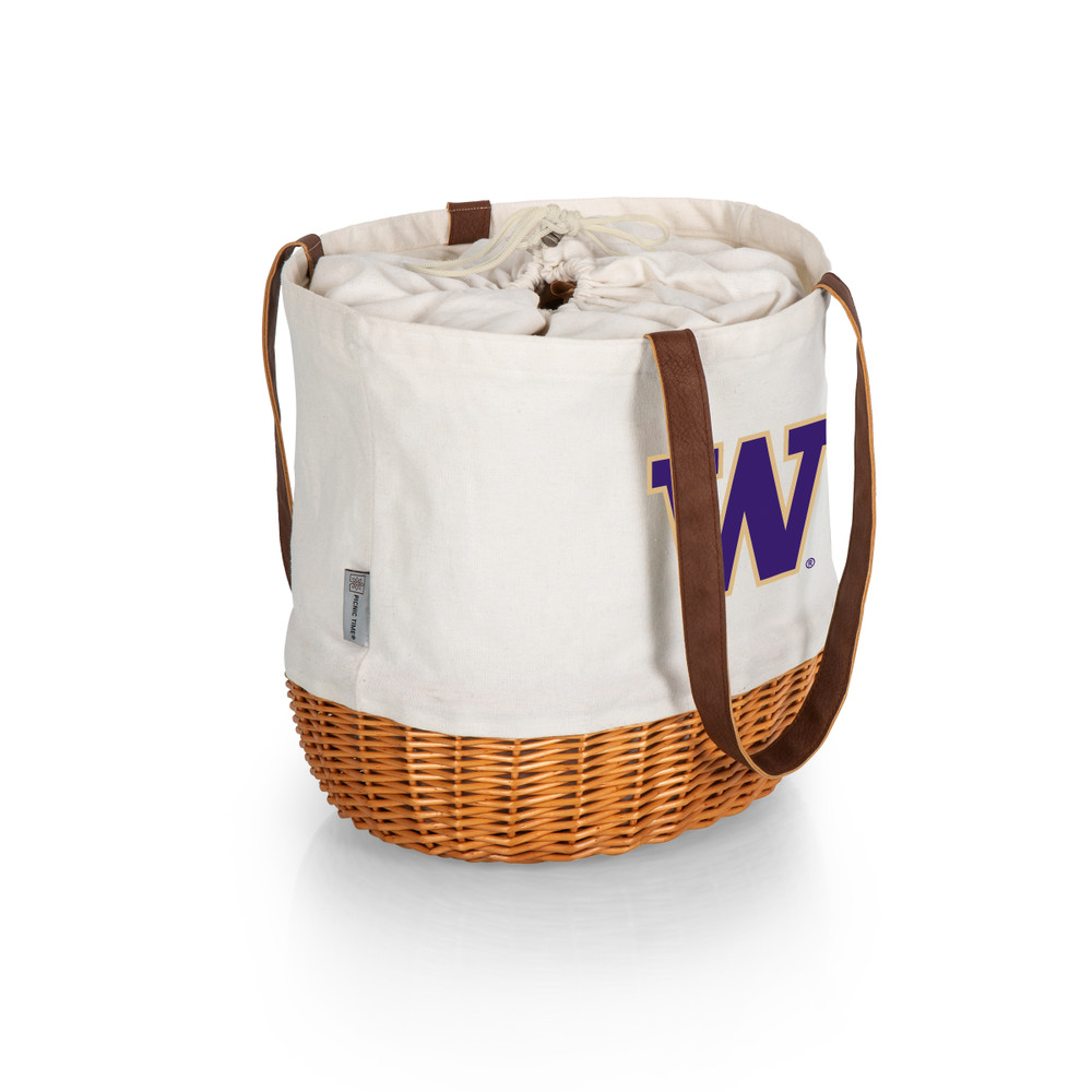 Washington Huskies Coronado Canvas and Willow Basket Tote | Picnic Time | 203-00-187-624-0