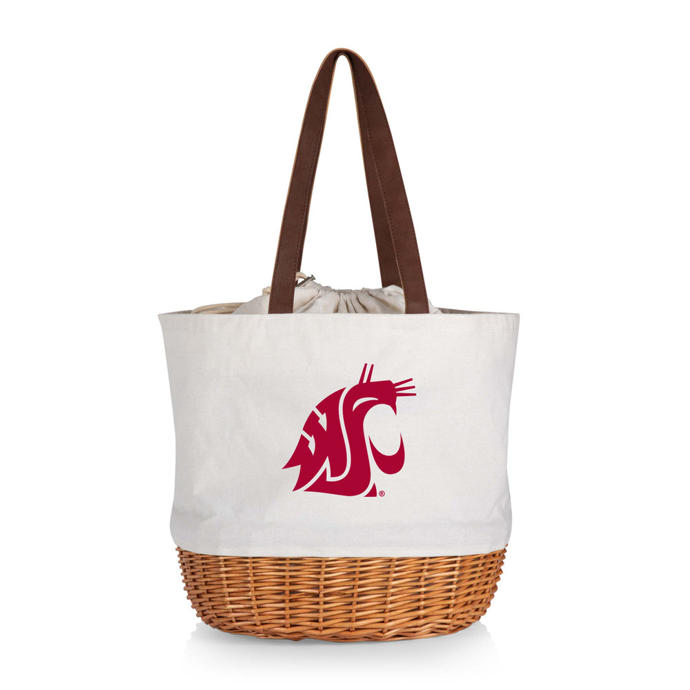 Washington State Cougars Coronado Canvas and Willow Basket Tote | Picnic Time | 203-00-187-634-0