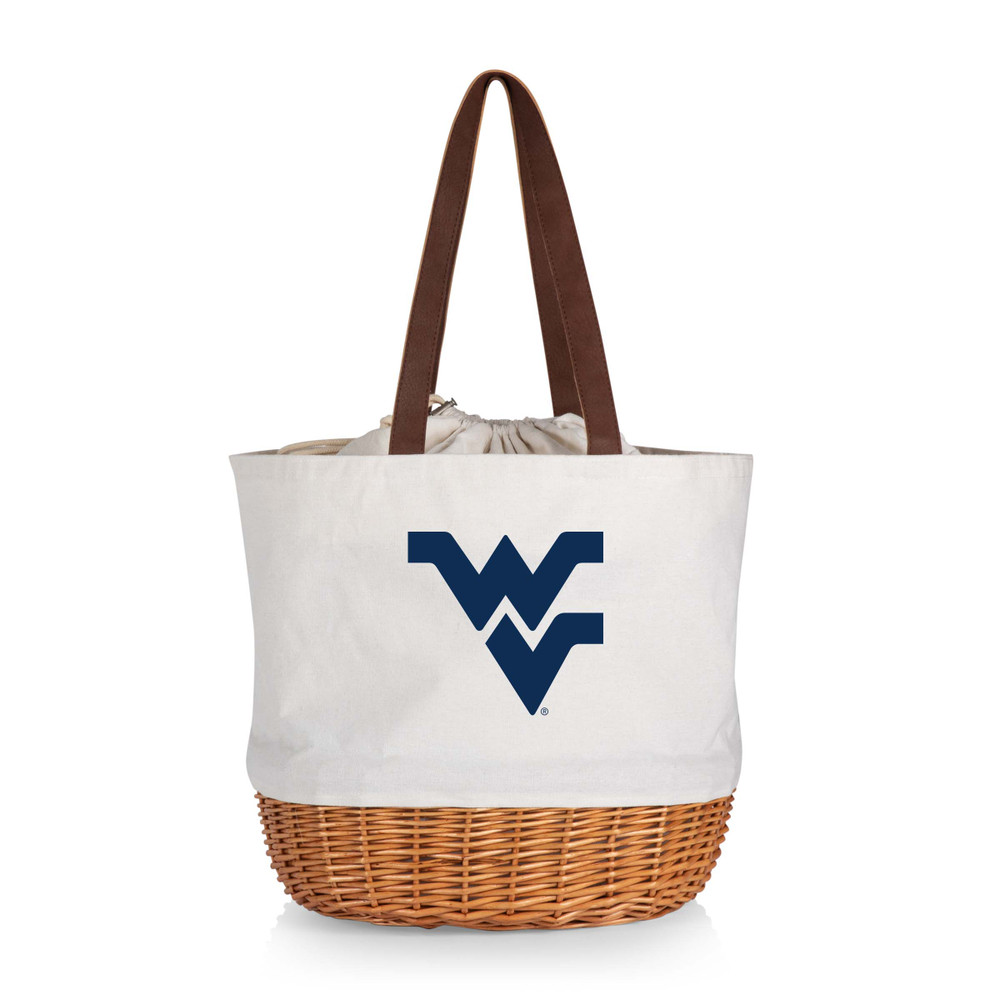 West Virginia Mountaineers Coronado Canvas and Willow Basket Tote | Picnic Time | 203-00-187-834-0
