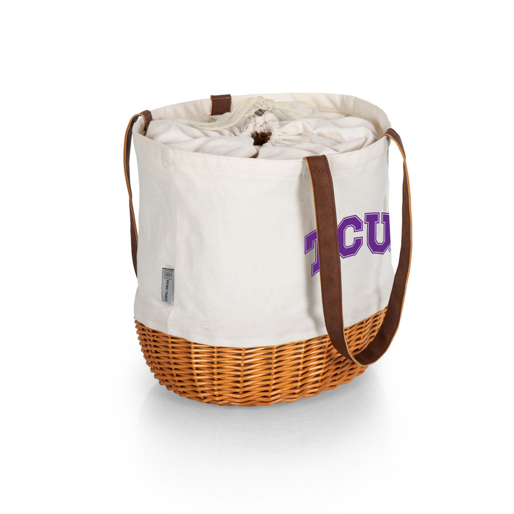 TCU Horned Frogs Coronado Canvas and Willow Basket Tote | Picnic Time | 203-00-187-844-0