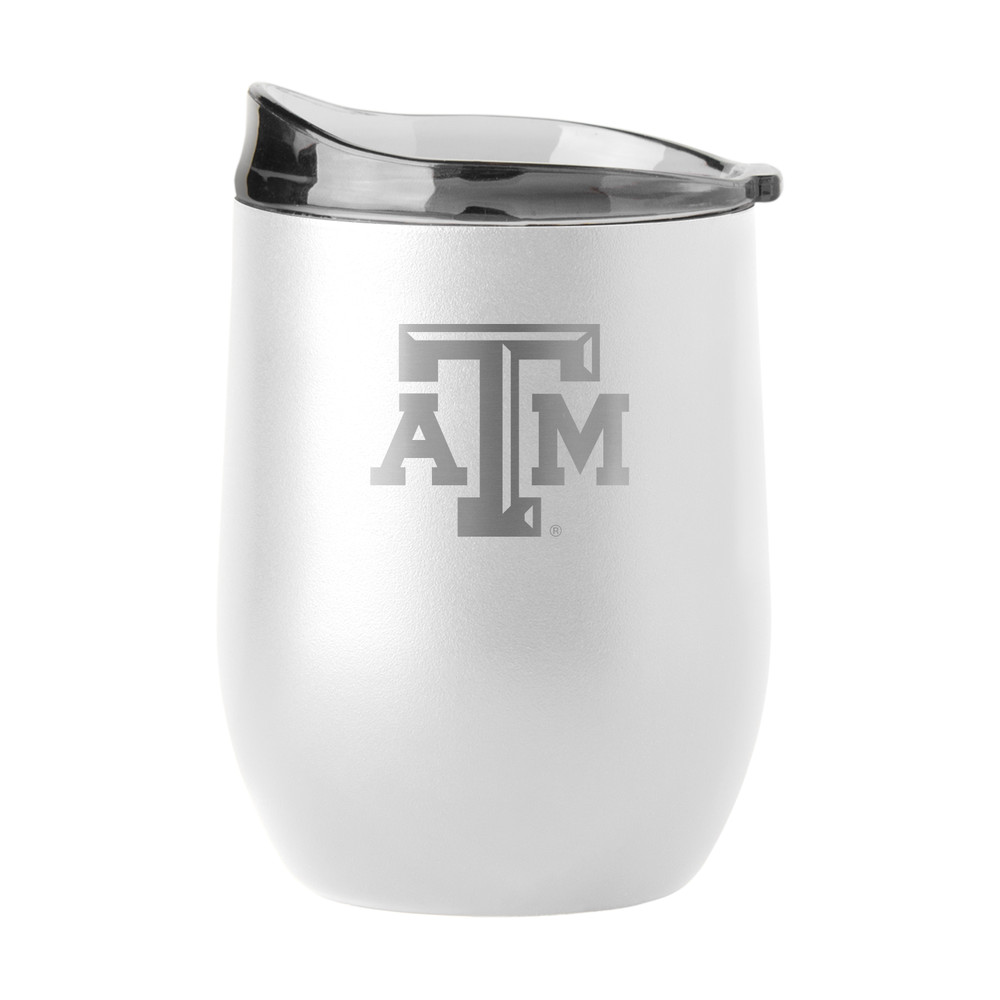 Texas A&M Aggies 16oz Powder Coat Curved Beverage Tumbler - White Etch| Logo Brands |LGC219-S16PB-WHT-9