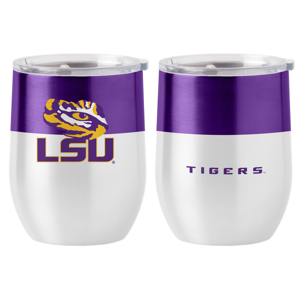 LSU Tigers 16oz Colorblock Stainless Curved Beverage Tumbler| Logo Brands |LGC162-S16CB-11