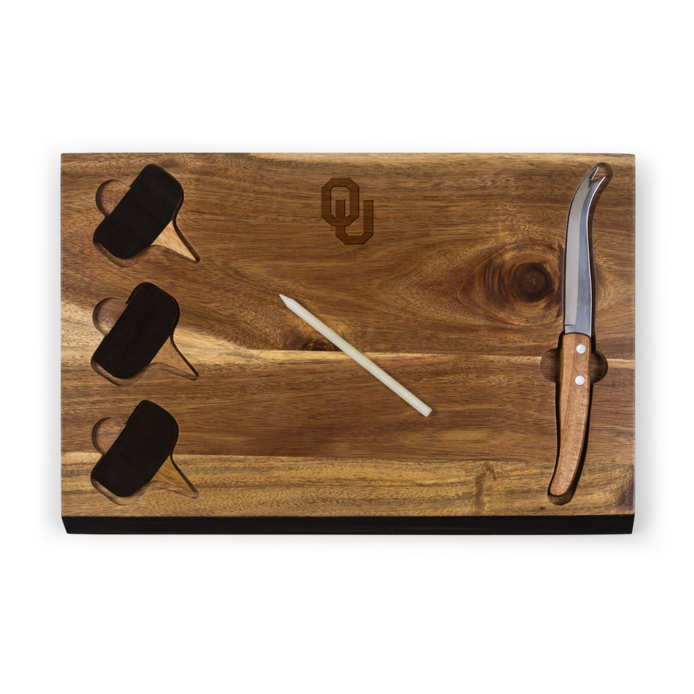 Oklahoma Sooners Delio Acacia Cheese Cutting Board & Tools Set | Picnic Time | 833-00-512-453-0