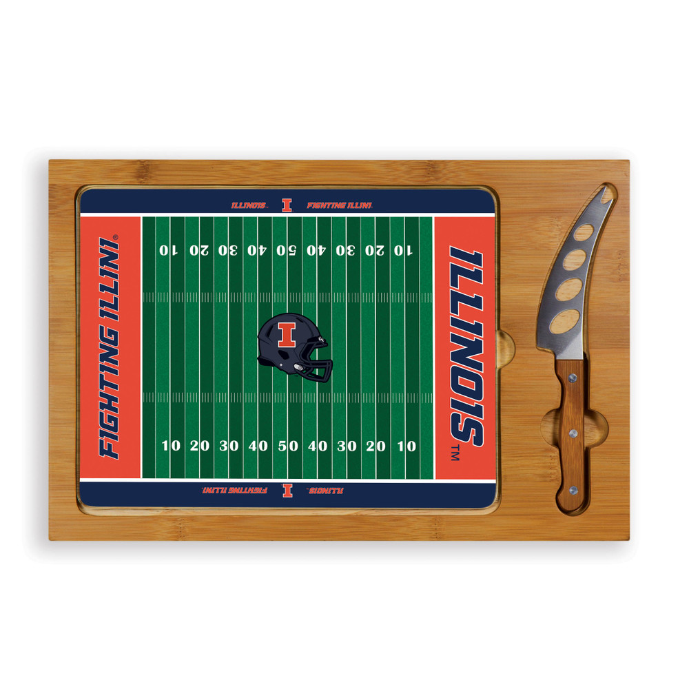 Illinois Fighting Illini Icon Glass Top Cutting Board & Knife Set | Picnic Time | 910-00-505-214-0