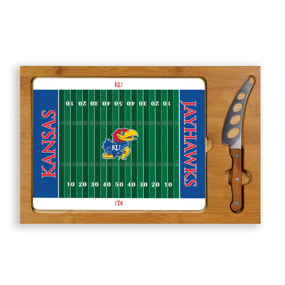 Kansas Jayhawks Icon Glass Top Cutting Board & Knife Set | Picnic Time | 910-00-505-244-0