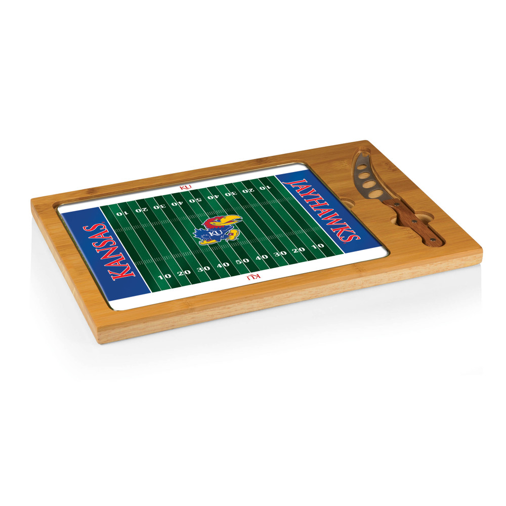 Kansas Jayhawks Icon Glass Top Cutting Board & Knife Set | Picnic Time | 910-00-505-244-0