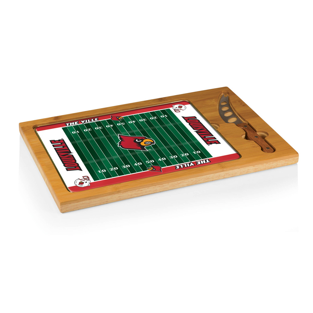 Louisville Cardinals Icon Glass Top Cutting Board & Knife Set | Picnic Time | 910-00-505-304-0