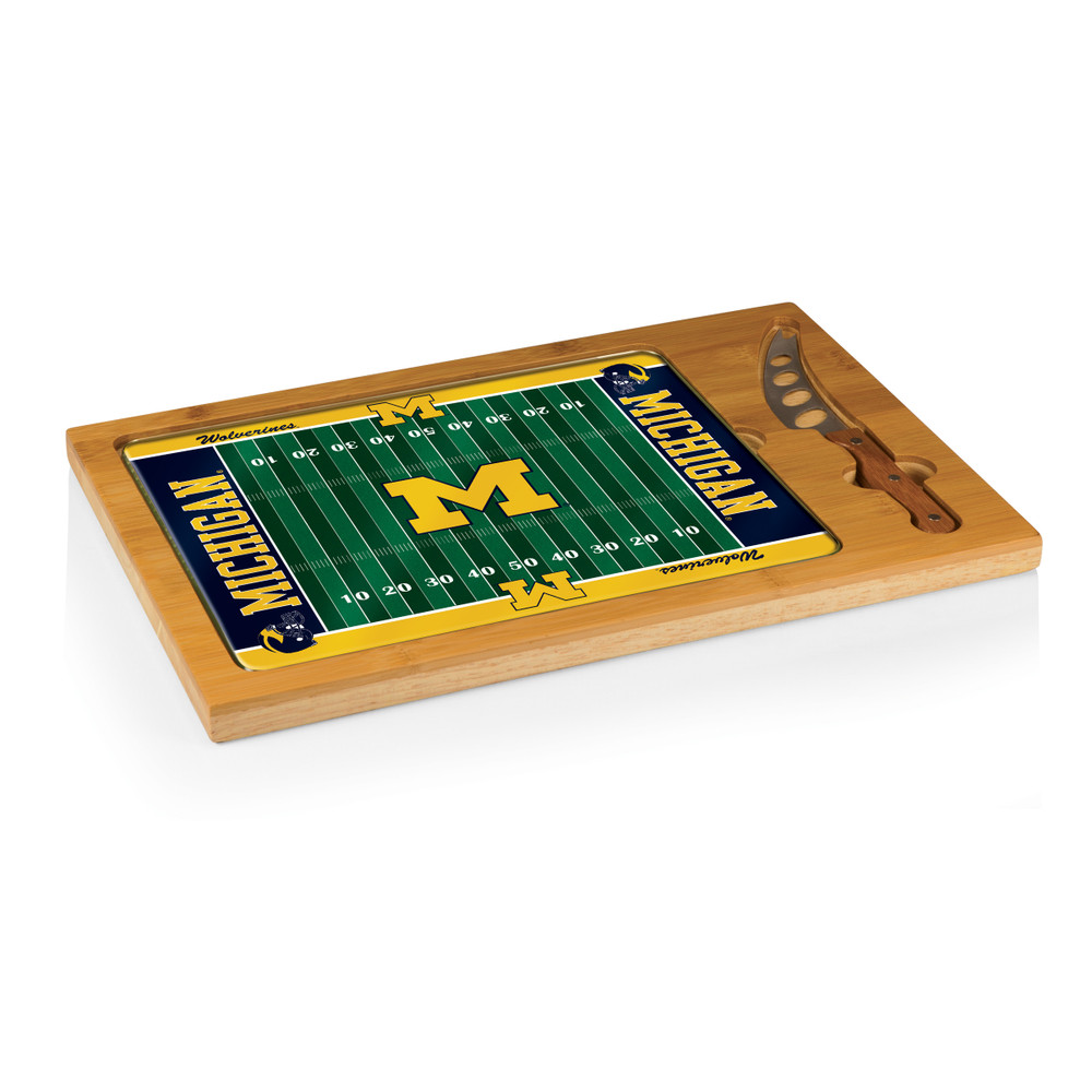 Michigan Wolverines Icon Glass Top Cutting Board & Knife Set | Picnic Time | 910-00-505-344-0