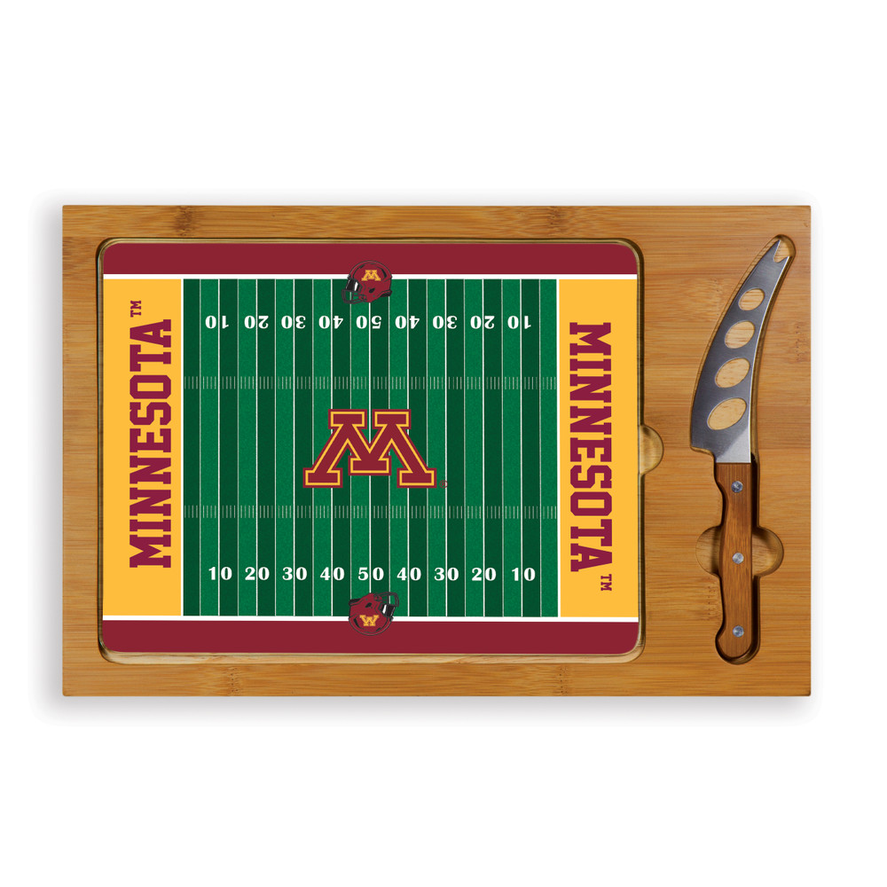 Minnesota Golden Gophers Icon Glass Top Cutting Board & Knife Set | Picnic Time | 910-00-505-364-0