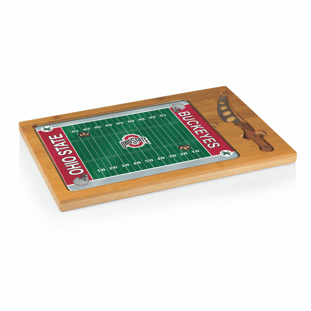 Ohio State Buckeyes Icon Glass Top Cutting Board & Knife Set | Picnic Time | 910-00-505-444-0
