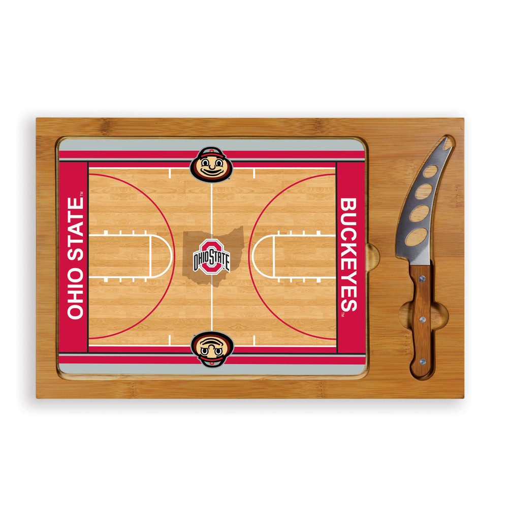 Ohio State Buckeyes Icon Glass Top Cutting Board & Knife Set | Picnic Time | 910-00-505-445-0