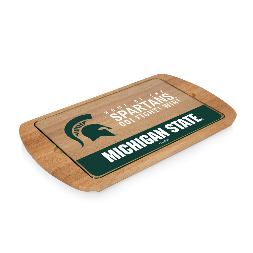 Michigan State Spartans Billboard Glass Top Serving Tray | Picnic Time | 911-01-505-354-0