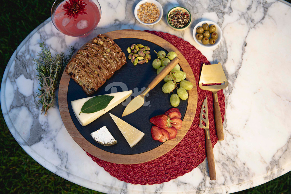 Pittsburgh Panthers Insignia Acacia and Slate Serving Board with Cheese Tools | Picnic Time | 959-00-512-503-0