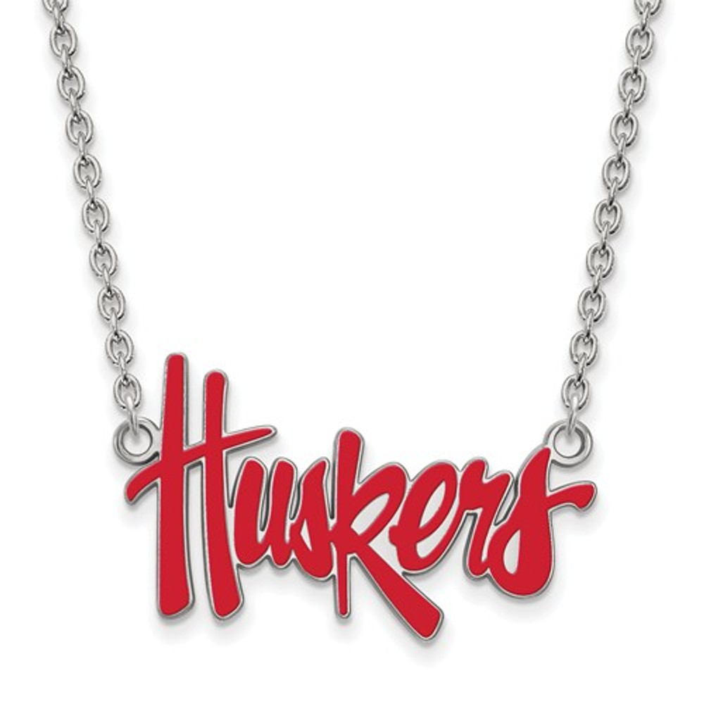 Nebraska Huskers Red Enamel Silver Necklace | Logo Art | SS094UNE-18