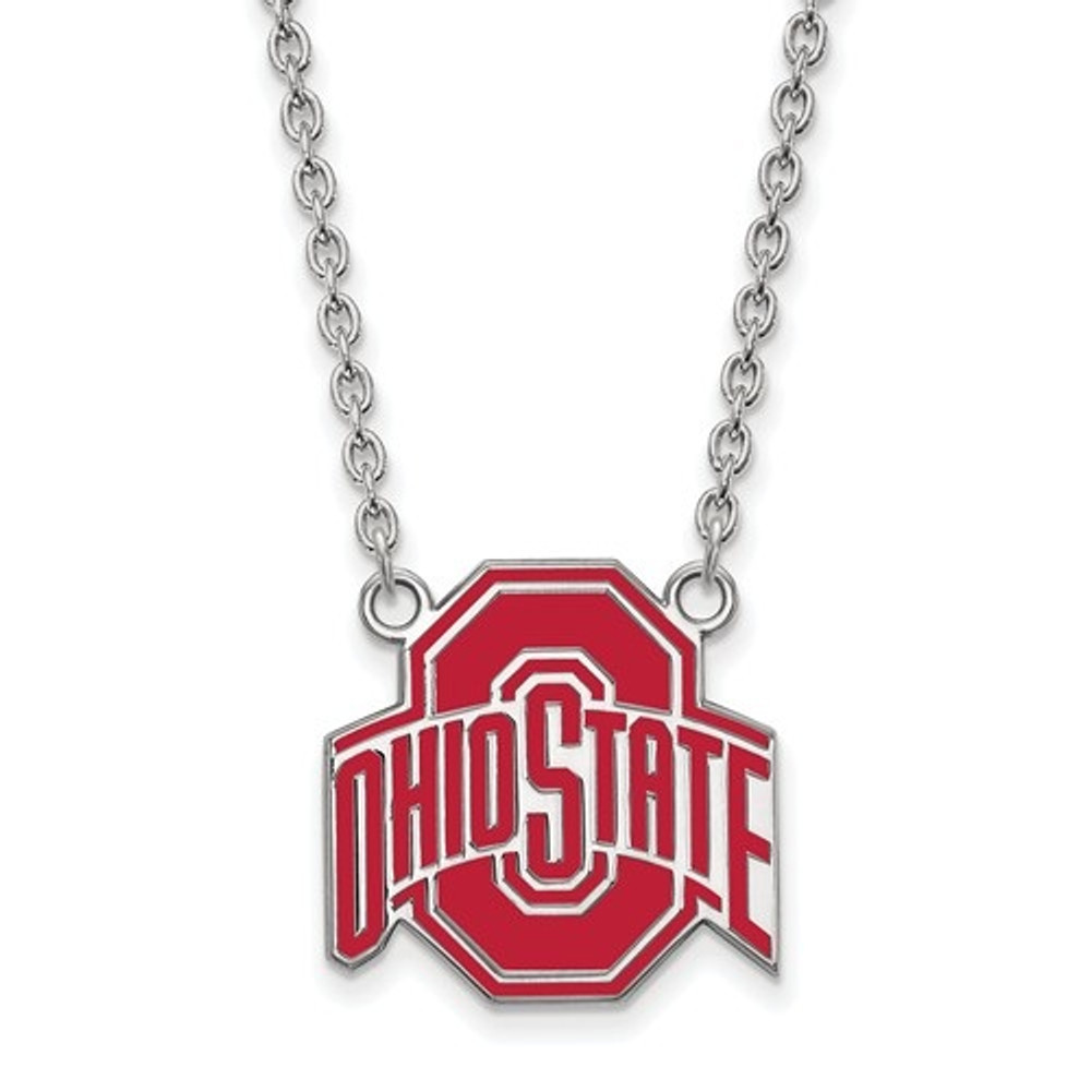 Ohio State Buckeyes Enamel Sterling Silver Necklace | Logo Art | SS087OSU-18