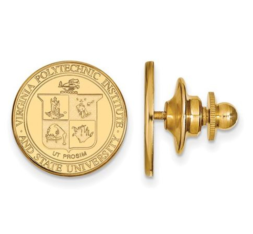 Virginia Tech Sterling Silver Gold Plated Crest Lapel Pin | Logo Art | GP064VTE