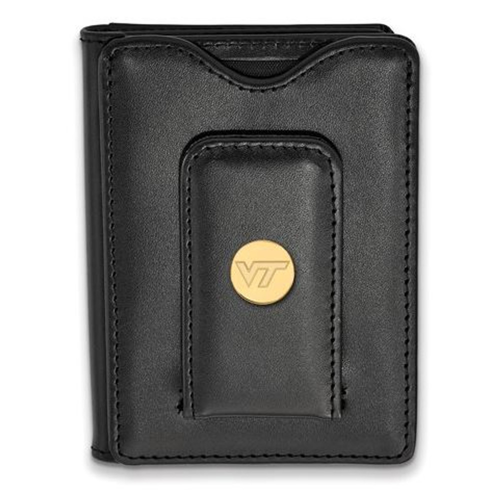 Virginia Tech Sterling Silver Gold Plated Black Leather Wallet | Logo Art | GP071VTE-W1
