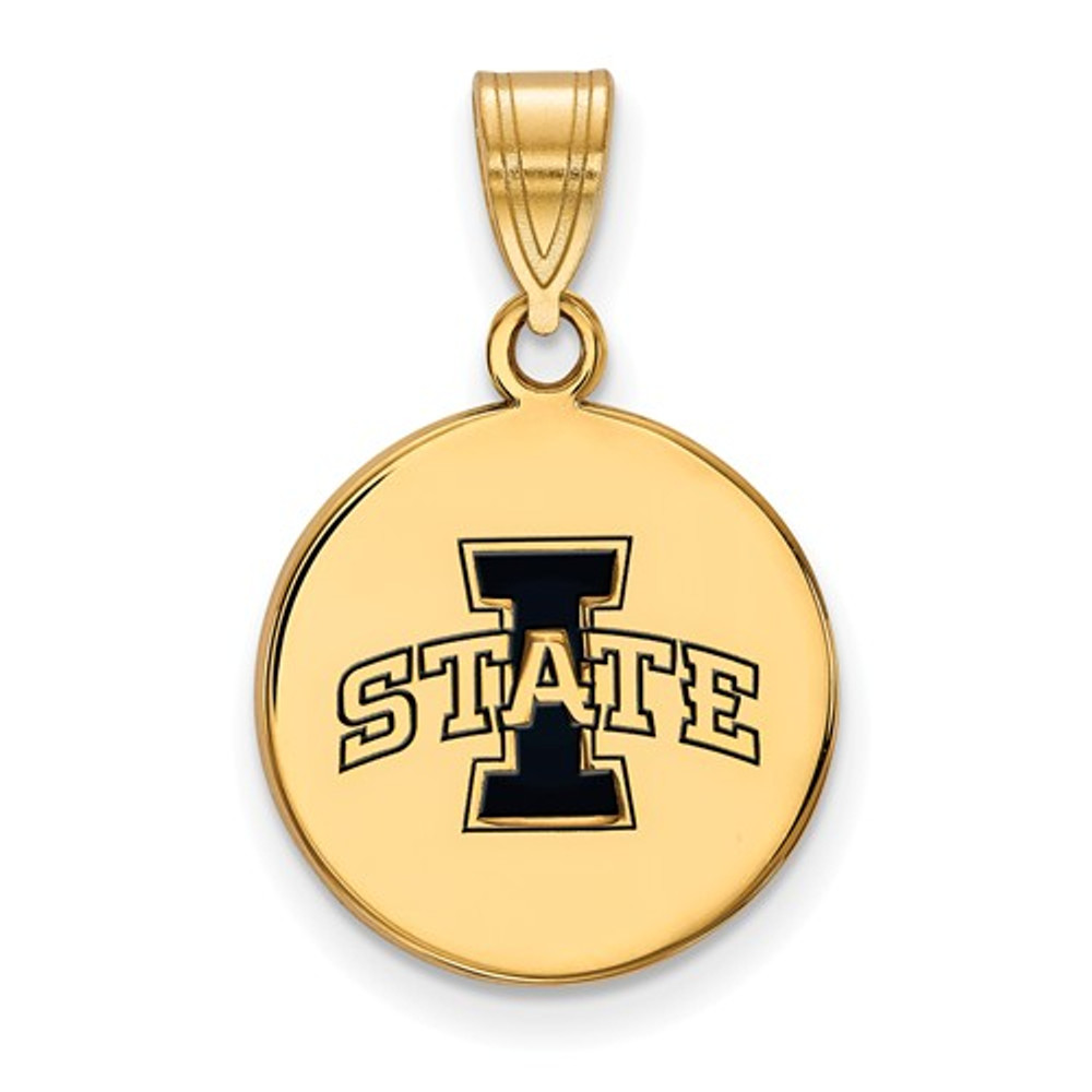 Iowa State University Sterling Silver Gold Plated Med Enameled Disc Pendant | Logo Art | GP043IAS