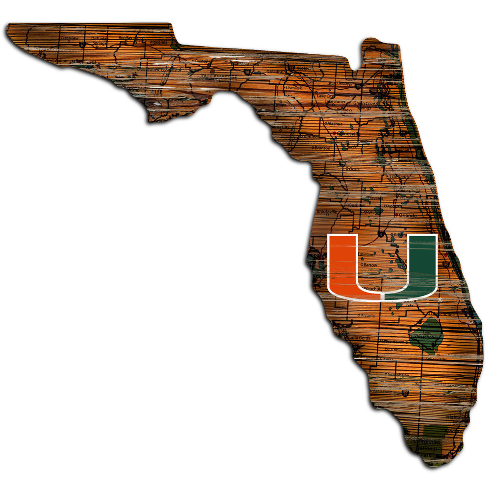 Miami Hurricanes Distressed State Wall Art |FAN CREATIONS |  C0728-Miami