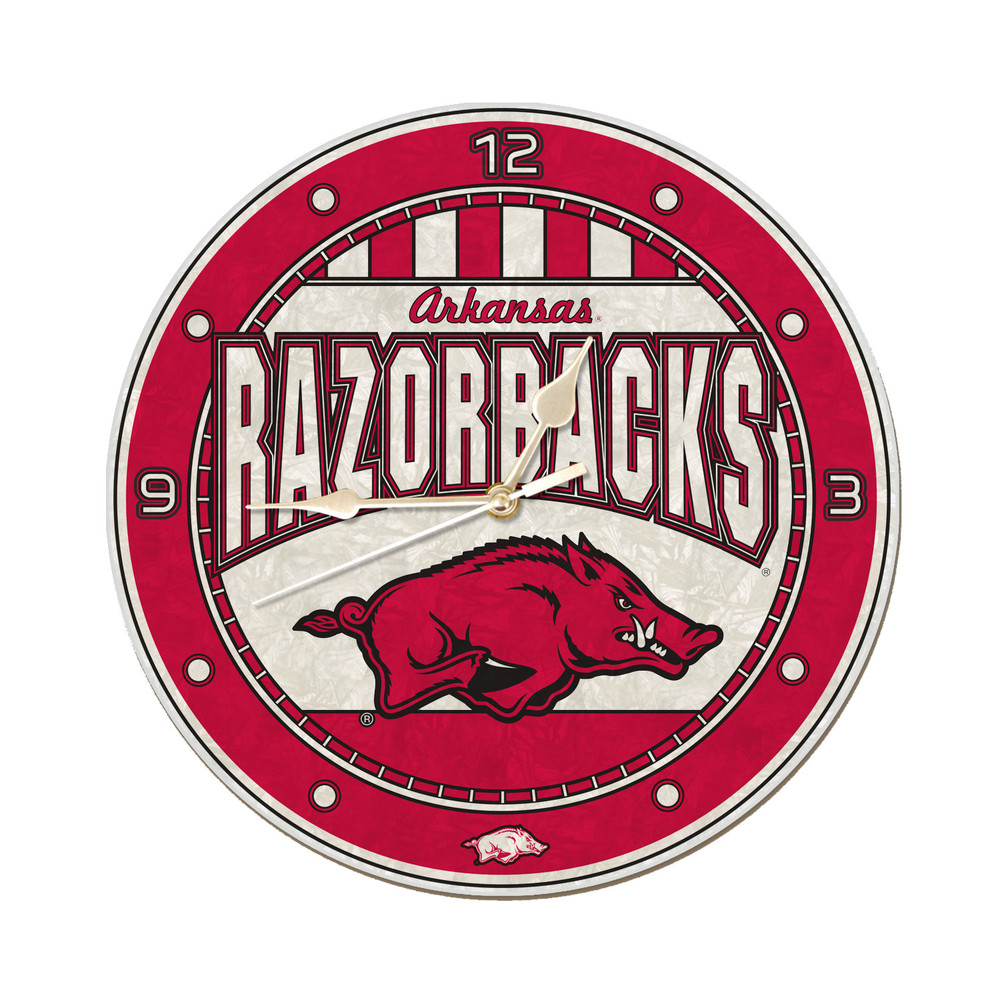 Arkansas Razorbacks 12in Art Glass Clock | MEMORY COMPANY |  COL-ARK-274