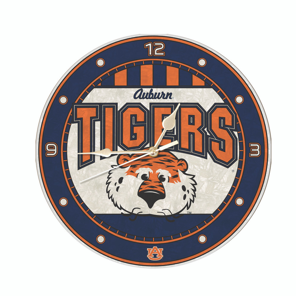 Auburn Tigers 12in Art Glass Clock | MEMORY COMPANY |  COL-AU-274