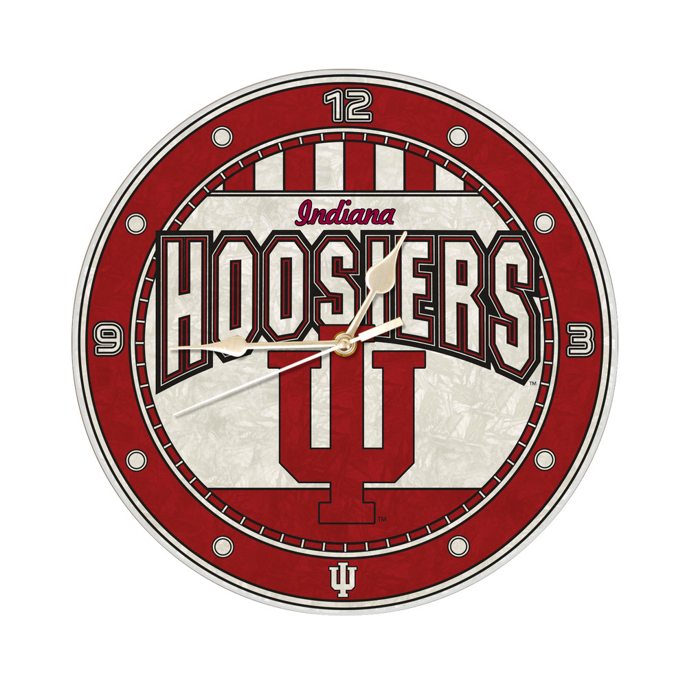 Indiana Hoosiers 12in Art Glass Clock | MEMORY COMPANY |  COL-IN-274