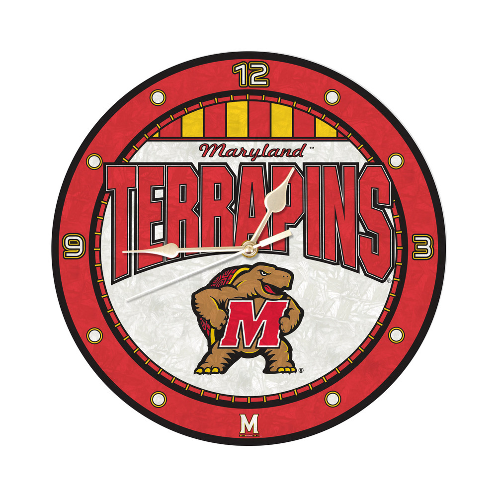 Maryland Terrapins 12in Art Glass Clock | MEMORY COMPANY |  COL-MAR-274