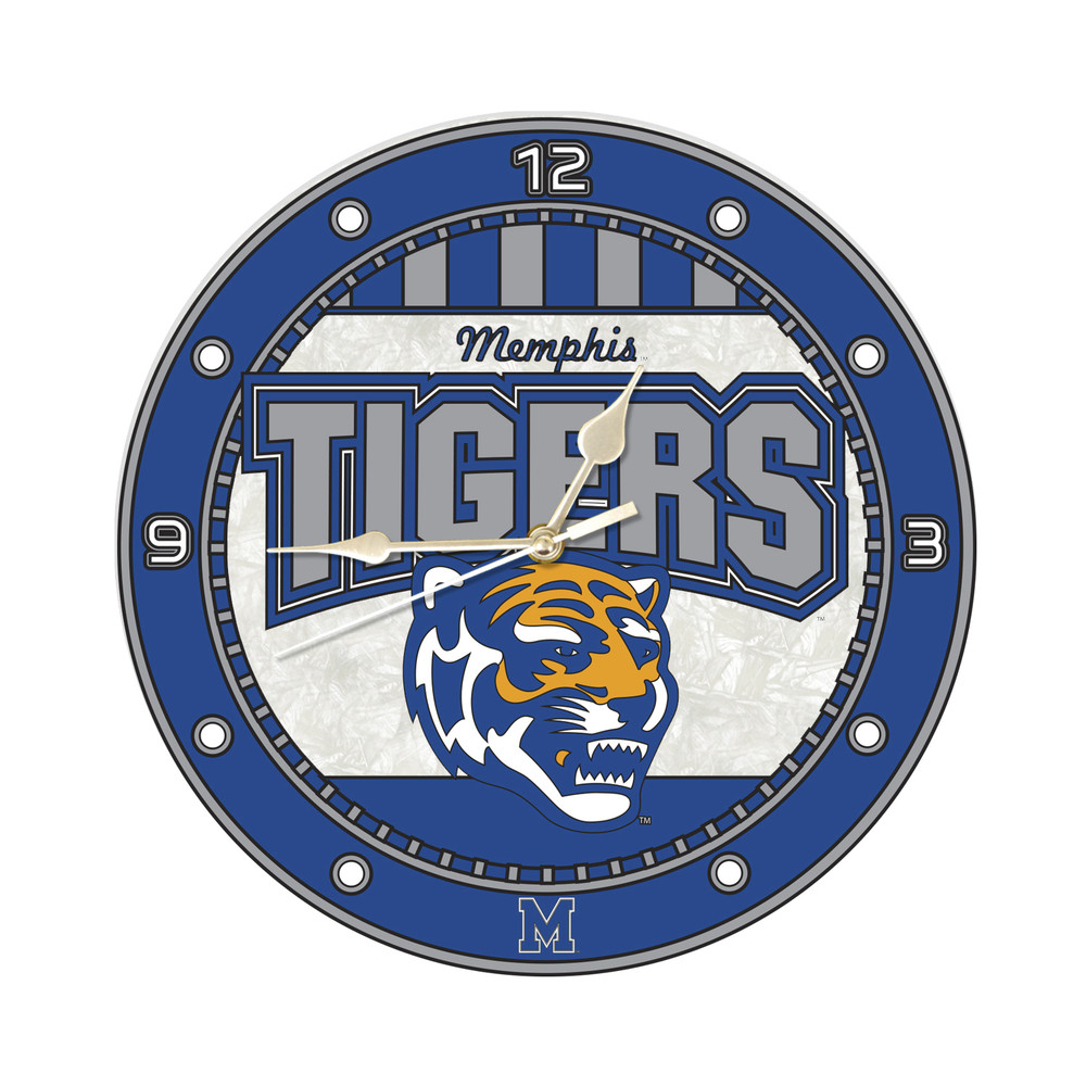 Memphis Tigers 12in Art Glass Clock | MEMORY COMPANY |  COL-MEM-274