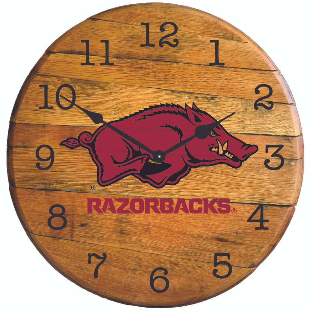 Arkansas Razorbacks 21" Barrel Team Logo Clock A|Greenstones|BTC-ARK-01