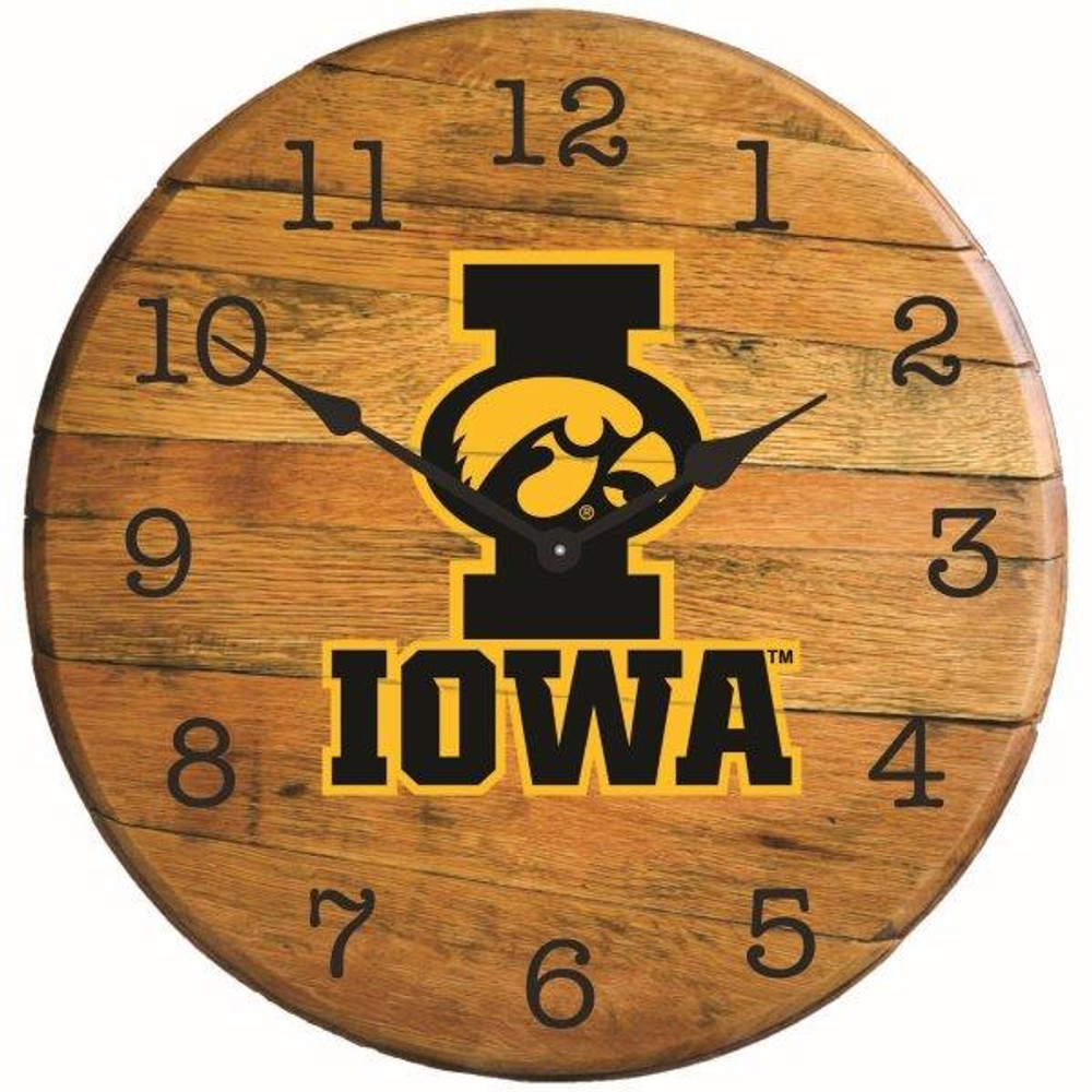  Iowa Hawkeyes 21" Barrel Team Logo ClocK | GREENSTONES | BTC-IA-01